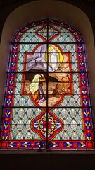 Leinwandbilder Buntglas Marienerscheinung von Lourdes als Glasmalerei  © Arnaud