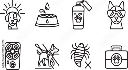 Illustrations depicting various aspects of pet care and grooming Vector