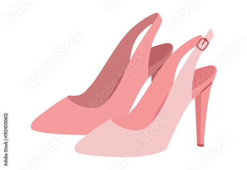 Slingback pump women pink heel flat pair. Strap open back dress footwear for party garden celebration, cocktail hour. Technical illustration, CAD mockup, smooth vector unisex isolated elegant style.