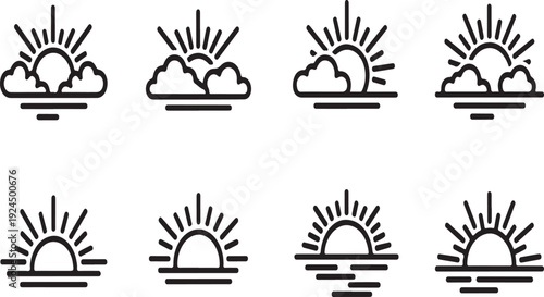 Illustrations of different types of weather and sun positions Vector