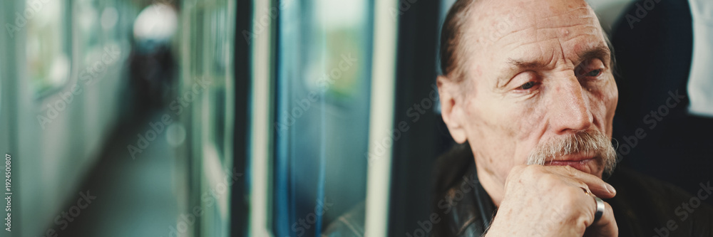 custom made wallpaper toronto digitalCloseup portrait of pensive old man while traveling in train coupe. Panoramic
