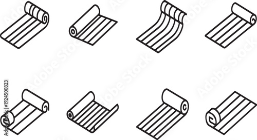Eight different types of rolled materials displayed in a grid format. Vector