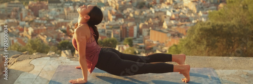 Wallpaper Mural Girl is stretching, practicing yoga on the observation deck. Panoramic Torontodigital.ca