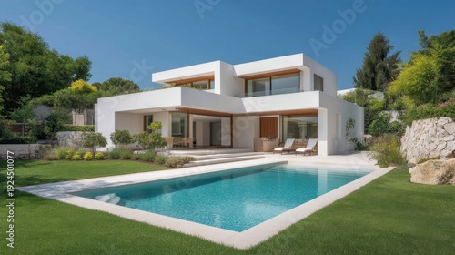 Wallpaper Mural Modern luxury villa with a swimming pool and landscaped garden in a sunny outdoor setting showcasing contemporary architecture and spacious living areas Torontodigital.ca