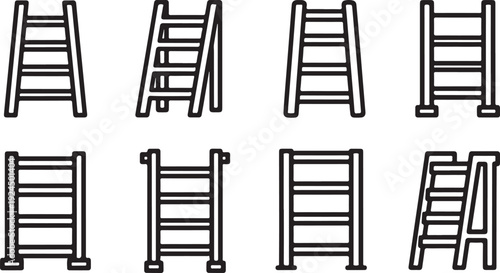 A collection of various ladder designs and styles illustrated in black and white Vector