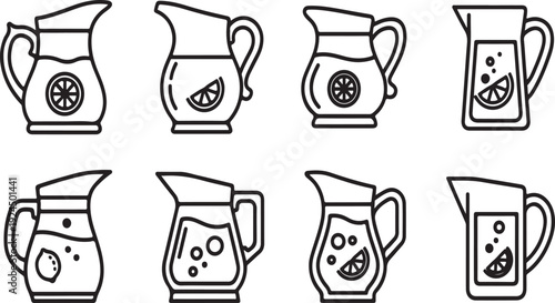 A collection of various pitchers and jugs with different designs and contents Vector