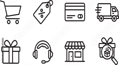 A collection of icons representing various aspects of online shopping and retail Vector