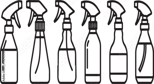 Assorted spray bottles with different nozzle types and shapes Vector