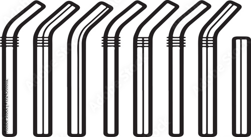 Assorted metal straws with various designs and colors Vector