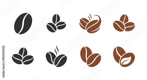 Coffee Bean Icons: Dark and Brown Icons for Cafe, Barista, and Hot Beverage