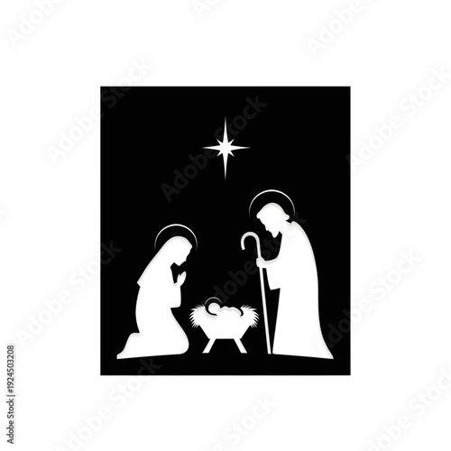 Nativity Scene Silhouette: Jesus, Mary, Joseph, and Star