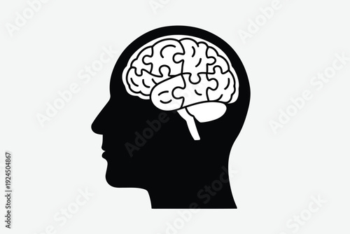 Silhouette of a human head with an exposed brain illustration depicting cognitive functions