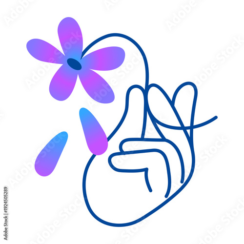 Doodle icon showing holding flower in hand 