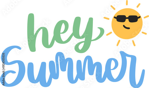 hey summer text lettering typography simple color soft green blue sun glasses illustration