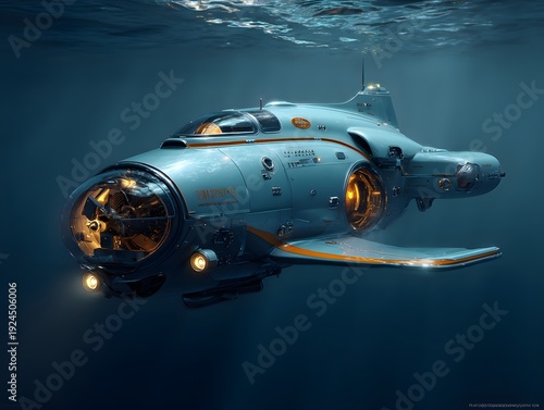 Wallpaper Mural A submarine is submerged in the ocean with the sun shining in. The scene is underwater, and you can see details like portholes and the overall design Torontodigital.ca