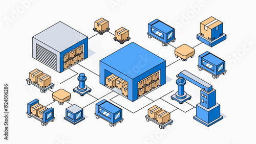 Industrial warehouse with automated machinery and logistics workflow.