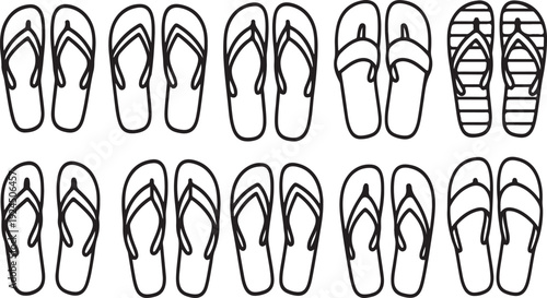 Assorted flip flops and sandals in various styles and colors Vector
