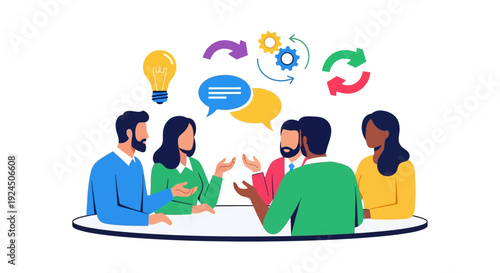 Diverse Group Discussion and Brainstorming Session with Creative Ideas and Thoughtful Interaction
