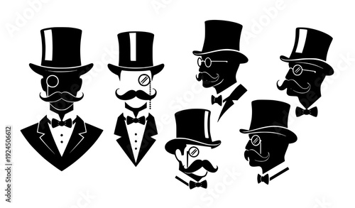 Retro Top Hat Mustache Monocle Bow Tie Icons