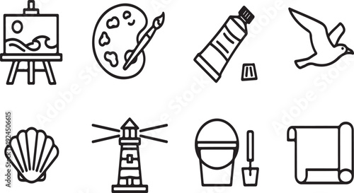 A collection of icons representing various art and creative activities Vector
