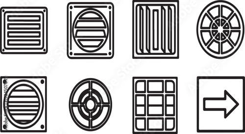 A collection of various technical and industrial icons and symbols Vector