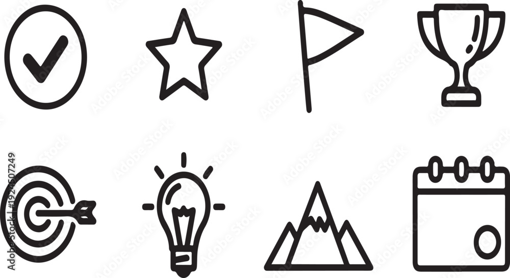 Naklejka premium A collection of diverse icons representing various concepts and achievements Vector