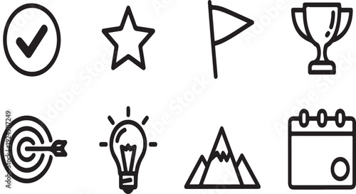 A collection of diverse icons representing various concepts and achievements Vector