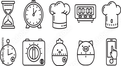 A collection of icons representing various aspects of time and cooking Vector