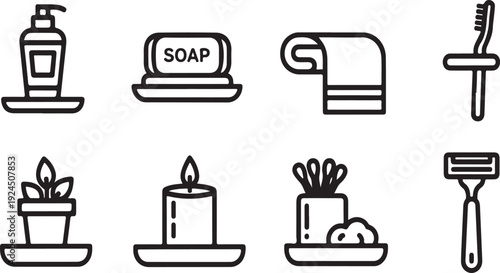 A collection of bathroom essentials and grooming tools in a minimalist style Vector