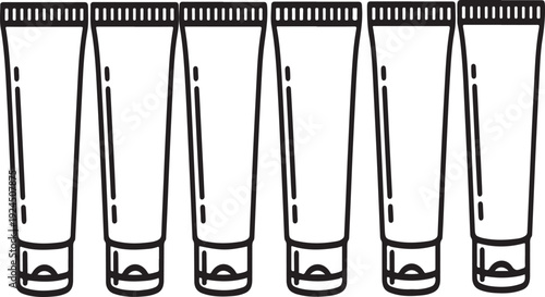 Five identical tubes of cream lined up in a row on a white background Vector