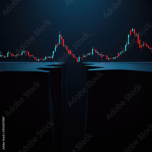 Digital graphic showing a deep chasm in the market data line, symbolizing a sudden, severe absence of financial liquidity or market depth, digital, absence, diagram