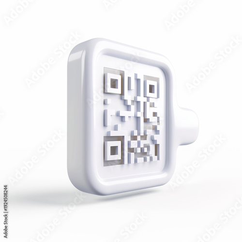 3D QR code payment icon, digital transaction, white isolated background