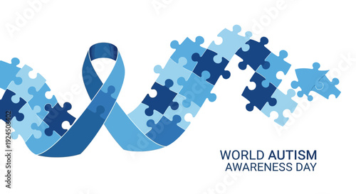 World Autism Awareness Day blue puzzle ribbon symbolizing unity and support