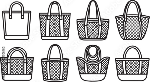 A collection of various handbags and tote bags with different designs and patterns Vector