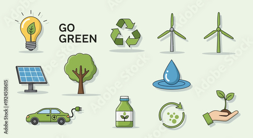 Eco friendly icons for sustainable living and green energy solutions