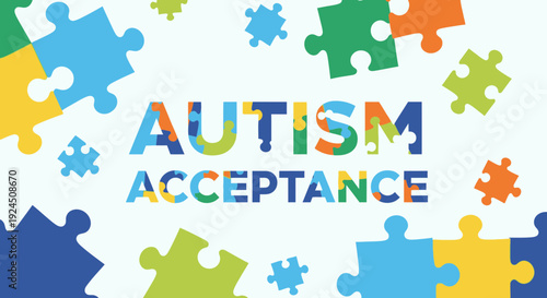Vibrant autism acceptance puzzle pieces illustration