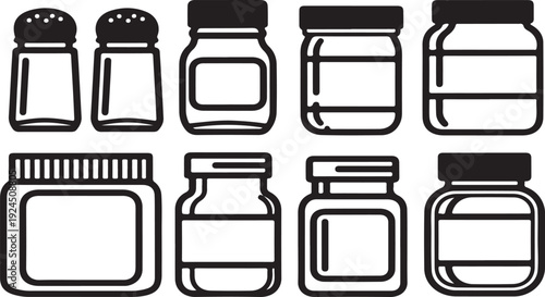 An assortment of various containers and jars for storing spices and condiments. Vector