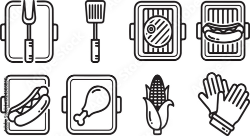 Illustrations of grilling essentials and food items Vector