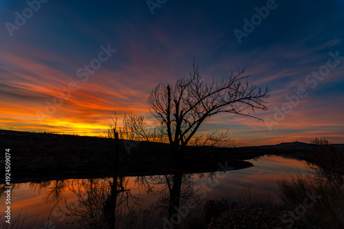 Sunset reflected in the Boise River Idaho