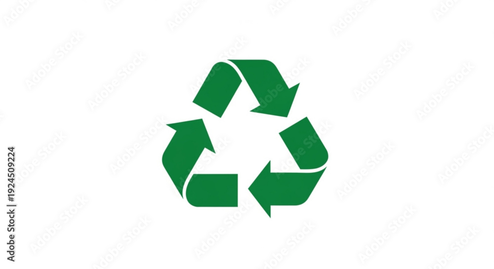 Obraz premium Green recycling symbol with three arrows on white background representing eco friendly practices and sustainability