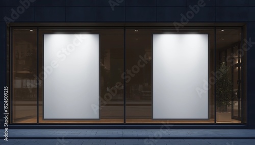 Two mock up posters in shop window, side view