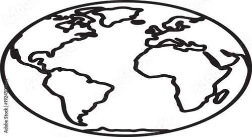 A simple black and white illustration of the globe with continents Vector