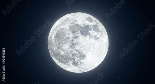 Full moon glowing brightly in dark night sky with clear craters and surface details visible