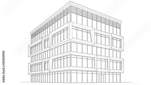 Modern Architectural Building Design Drawing with Geometric Facade Elements