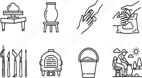 Illustrations of various cooking utensils and activities Vector