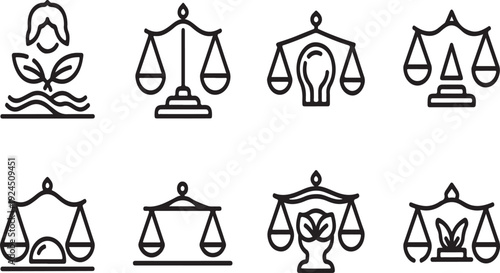 Various depictions of scales and balances in different artistic styles Vector