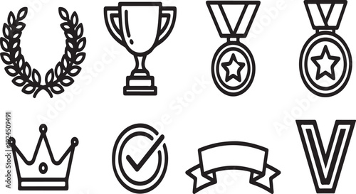 A collection of various achievement and award icons in a minimalist design Vector