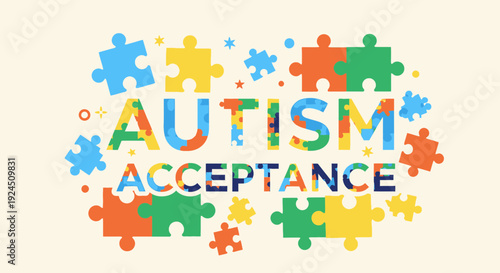 Vibrant autism acceptance message with colorful puzzle pieces
