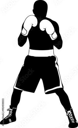 Powerful boxing match illustration black and white ink splash style, two boxers fighting in ring silhouette
