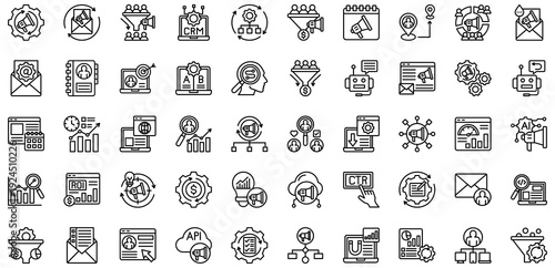 Renewable Energy icons collection. Vector illustration. Marketing Automation, Automated Workflow, Email Automation, CRM Integration, Lead Nurturing. Pro Vector